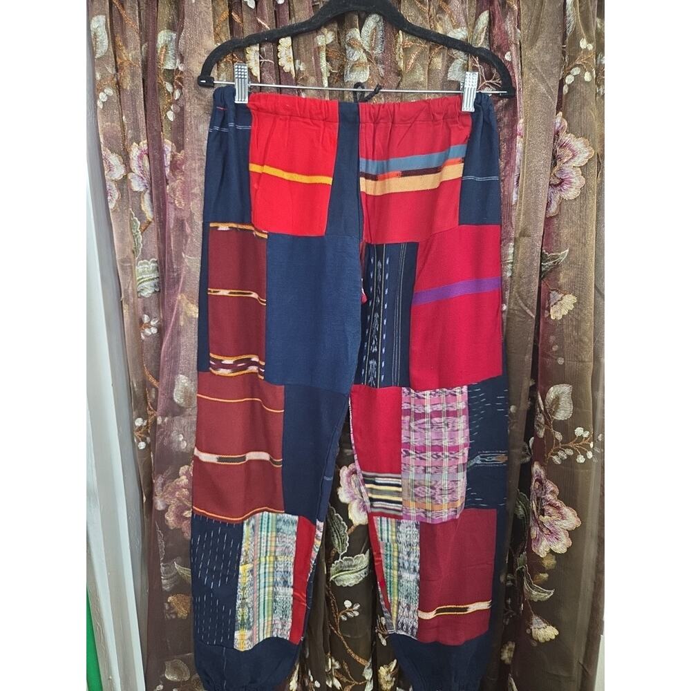 Womens Patchwork Boho Pants Joggers Medium Tie String - Picture 12 of 13